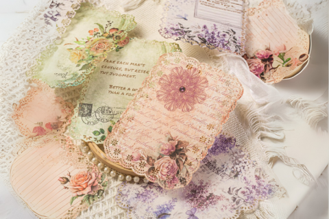 Victorian-style lace paper Valentine in pastel colors