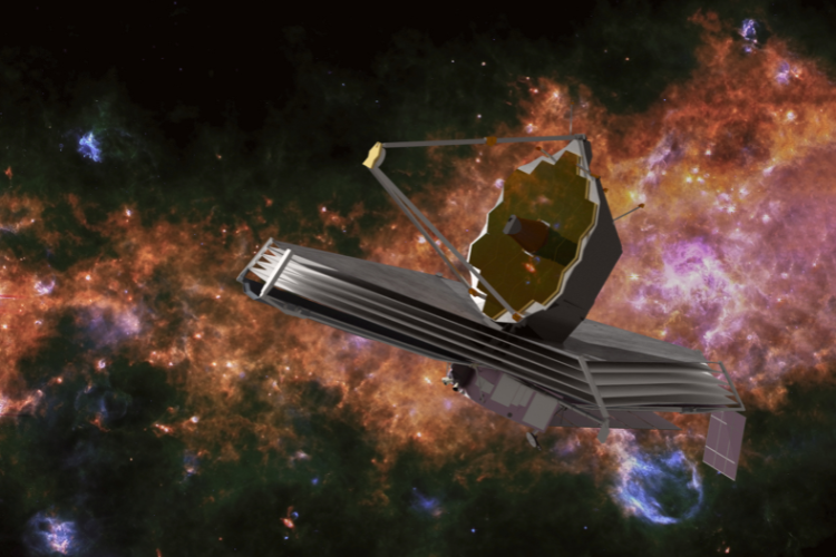 The James Webb Telescope in space.